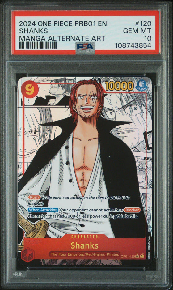 2024 ONE PIECE PRB01-PREMIUM BOOSTER -ONE PIECE CARD THE BEST- #120 SHANKS MANGA ALTERNATE ART PSA 10