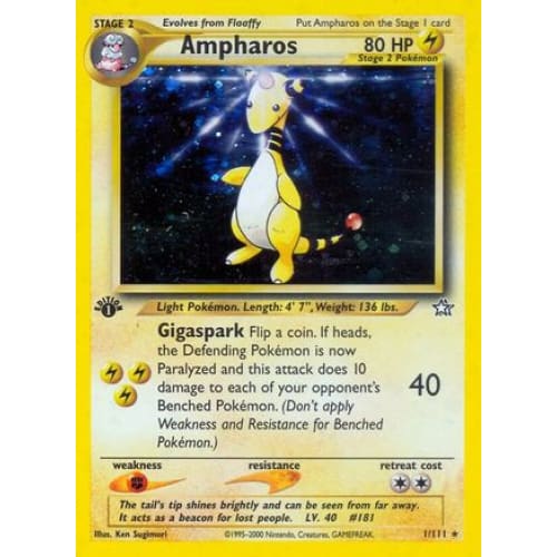Ampharos (001/111) Holo Rare 1st Edition Holofoil - Single