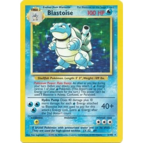 Blastoise (002/102) Holo Rare Unlimited Holofoil - Single