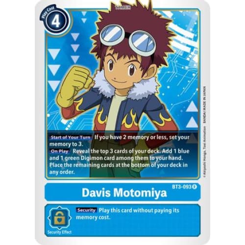 Davis Motomiya (BT3-093 R) Rare - Single