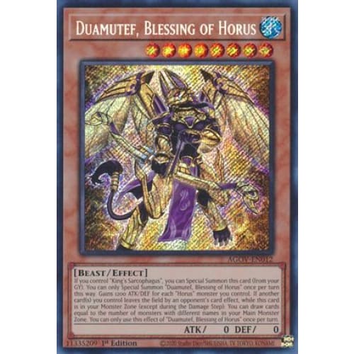 Duamutef Blessing of Horus - AGOV-EN012 Secret Rare 1st