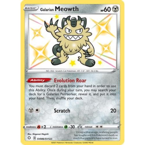 Galarian Meowth (SV086/122) Rare Shiny Holofoil - Single