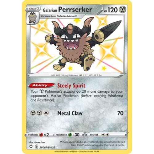 Galarian Perrserker (SV087/122) Rare Shiny Holofoil - Single