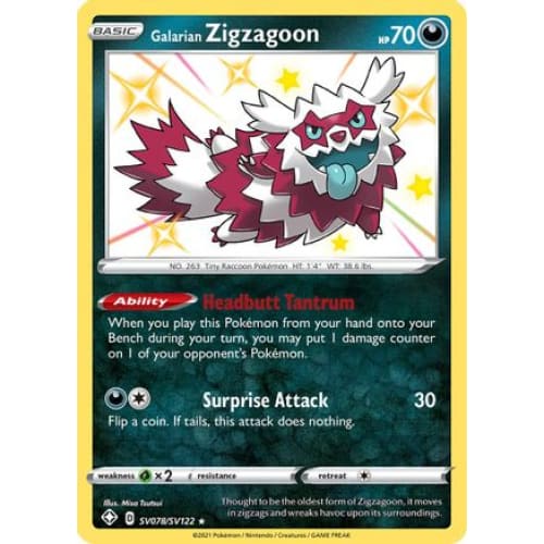 Galarian Zigzagoon (SV078/122) Rare Shiny Holofoil - Single