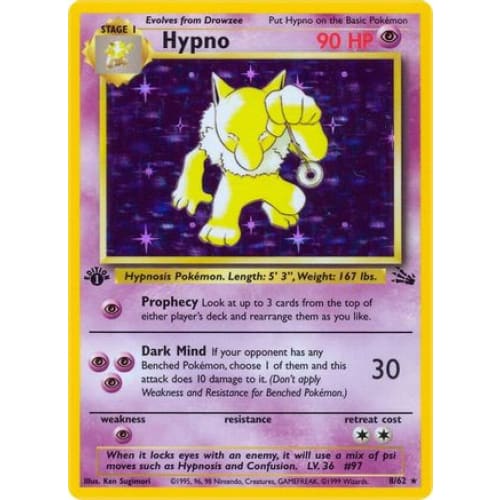 Hypno (008/062) Holo Rare 1st Edition Holofoil - Single