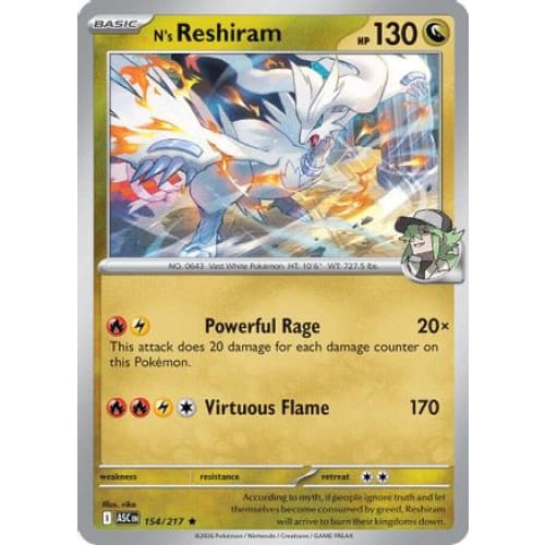 N’s Reshiram (154) Rare Classic Holofoil - Single