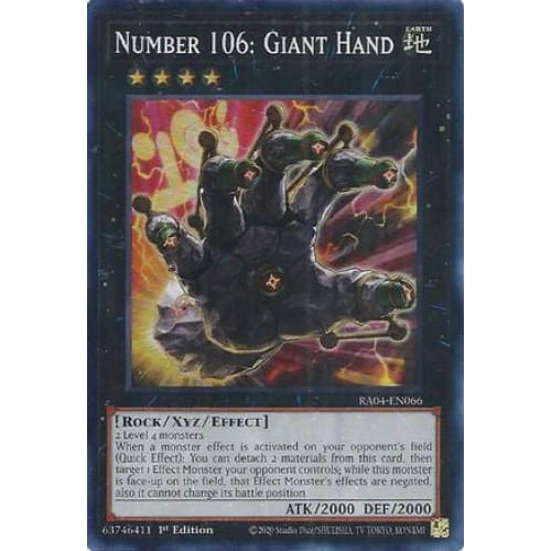 Number 106: Giant Hand - RA04-EN066 Super Rare 1st Edition