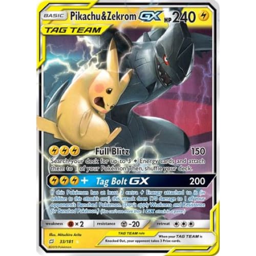 Pikachu & Zekrom-GX (033/181) Holo Rare Holofoil - Single
