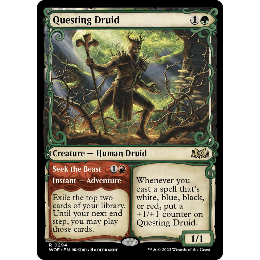 Questing Druid // Seek the Beast (WOE-294): (Showcase) Foil