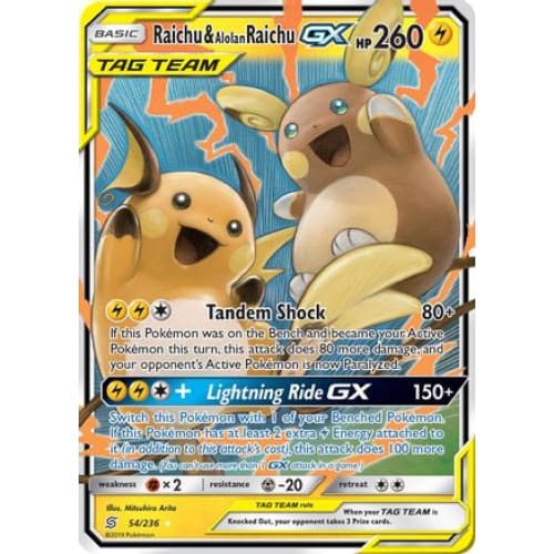Raichu & Alolan Raichu-GX (054/236) Holo Rare Holofoil