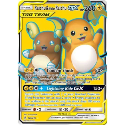 Raichu & Alolan Raichu-GX (220/236) Ultra Rare Holofoil