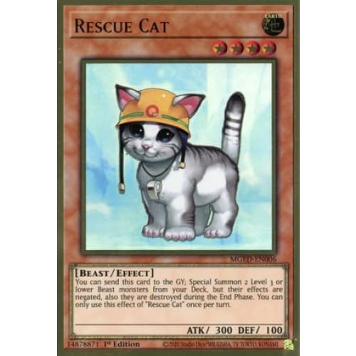Rescue Cat (MGED-EN006) Premium Gold Rare 1st Edition