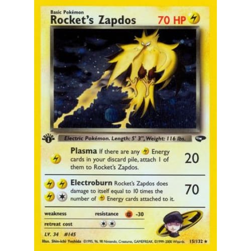Rocket’s Zapdos (015/132) Holo Rare 1st Edition Holofoil