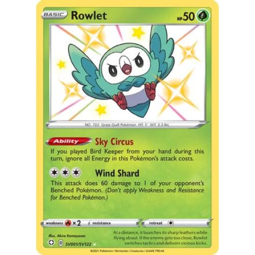 Rowlet (SV001/122) Rare Shiny Holofoil - Single