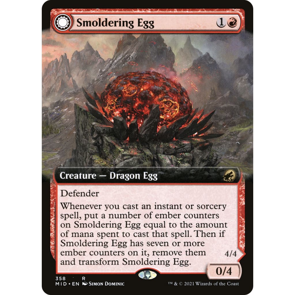 Smoldering Egg // Ashmouth Dragon (MID-358): (Extended Art