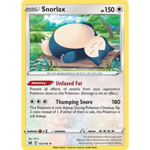 Snorlax (143/196) Holo Rare Holofoil - Single