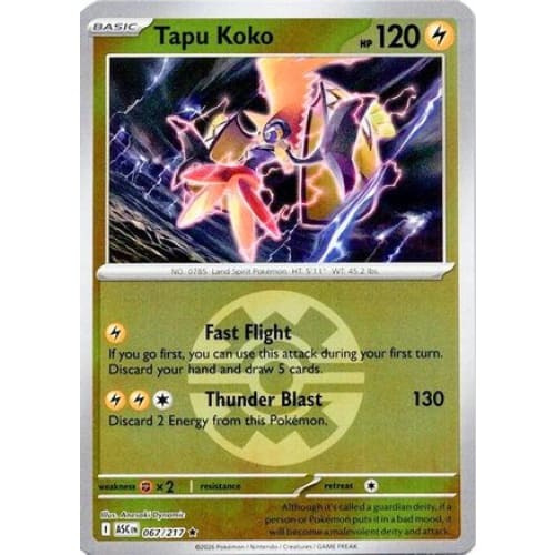 Tapu Koko (Quick Ball) (67) Rare Classic Reverse Holofoil