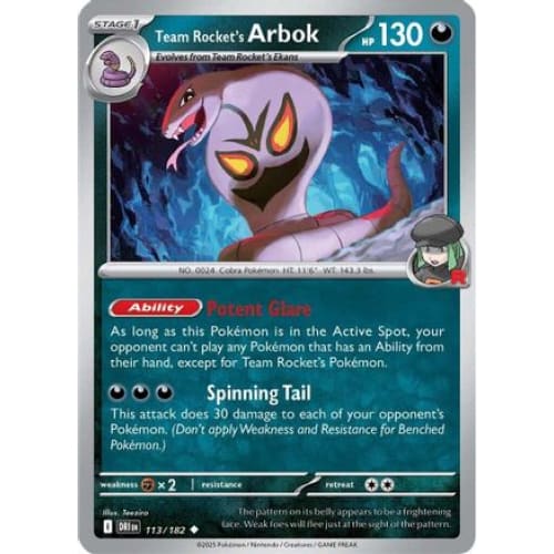 Team Rocket’s Arbok (113) Uncommon Reverse Holofoil - Single
