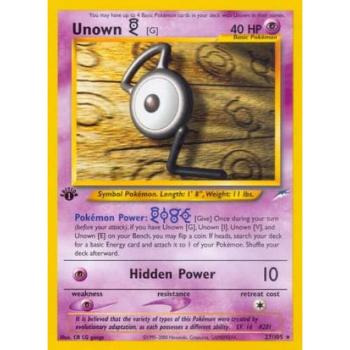 Unown [G] (027/105) Rare Classic 1st Edition - Single