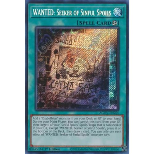 WANTED: Seeker of Sinful Spoils - AGOV-EN054 Secret Rare