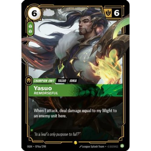 Yasuo - Remorseful (Alternate Art) (076a/298) - Origins