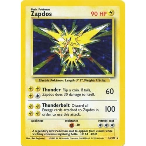 Zapdos (016/102) Holo Rare Unlimited Holofoil - Single