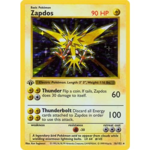 Zapdos (16) Holo Rare 1st Edition Holofoil - Single