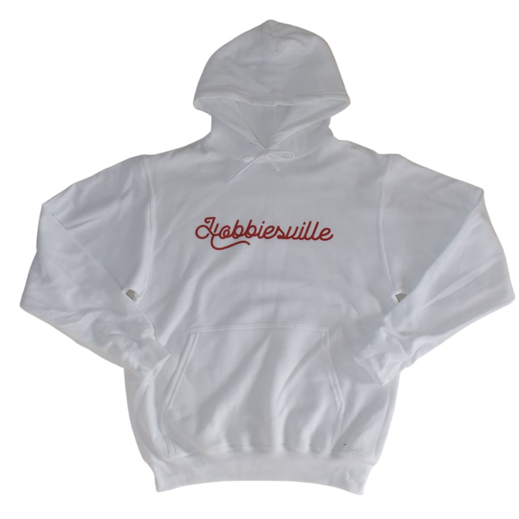 Hobbiesville Hoodie (white) - Clothing