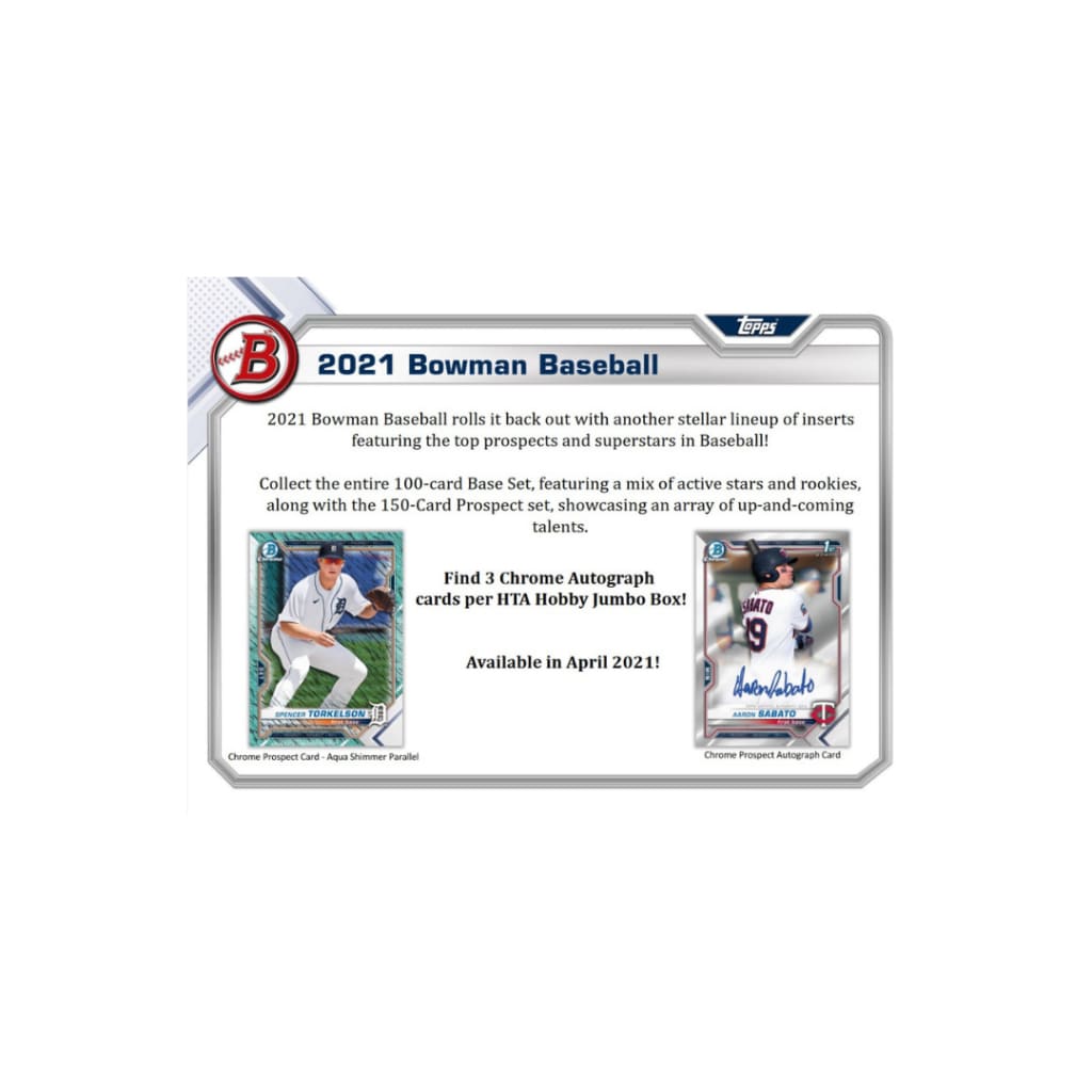 2021 Topps Bowman Chrome Baseball Jumbo Box - Collectible
