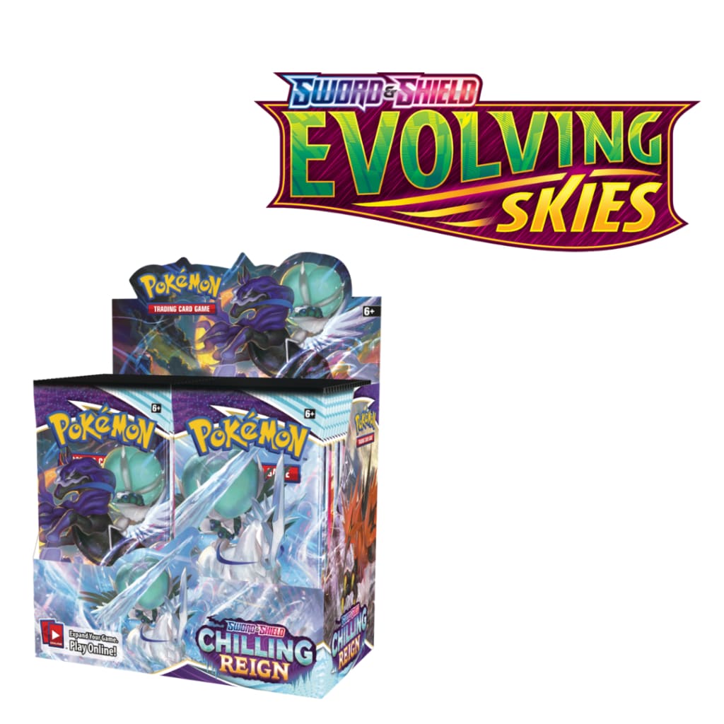 Pokémon Evolving Skies Booster Box + Chilling Reign booster